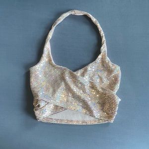 Pink sequins halter crop top. Never worn tag still on!